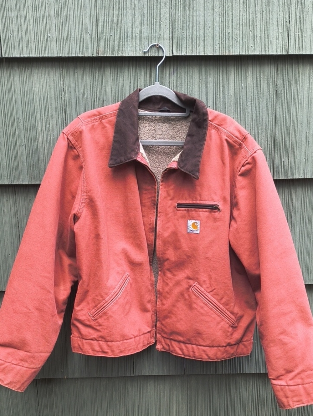 Carhartt (rose?salmon?) Detroit Work Jacket with Brown Corduroy Collar
